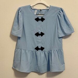 FALECHAY Women’s Light Blue Blouse, NWOT, Size Small